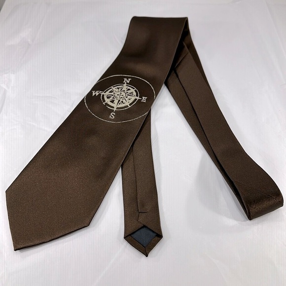 Romario Manzini Collection - Compass Print on Brown - Men’s Necktie ⭐️ EUC - Picture 1 of 6